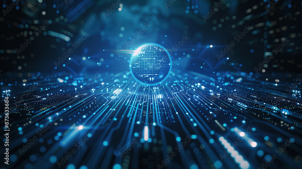 Poster futuristic network technology background. abstract blue digital earth with a global network and conn