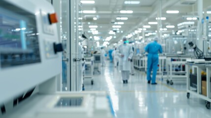 A bustling factory floor with workers assembling hightech gadgets illustrating the precision and activity of modern industry