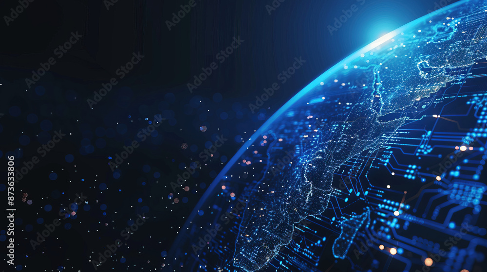 Poster futuristic network technology background. abstract blue digital earth with a global network and conn