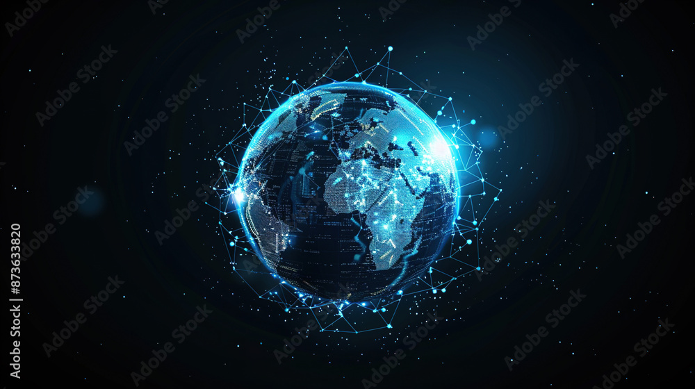 Poster futuristic network technology background. abstract blue digital earth with a global network and conn