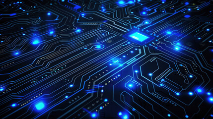 Obraz premium Abstract technology background. Abstract blue glowing circuit board background. Futuristic blue circuit board. Digital technology. Digital data network. Modern technology circuit board texture. 