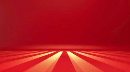 Reddish background with rays shining from bottom to top, a red fabric texture with empty space in the center for product display,  lines and curves on a red background with no text