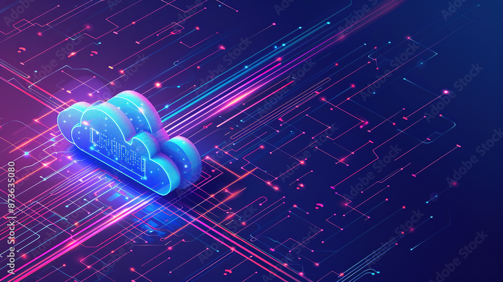 Poster a cloud technology with isometric icons concept. abstract futuristic digital network connection. net