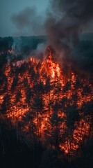 A forest engulfed in flames and very dangerous. 