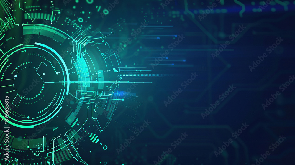 Poster Abstract Technology background. Abstract digital background with gears and circuit board. Digital cyber tech design. Cyber security system or digital data protection in futuristic style. Copy space