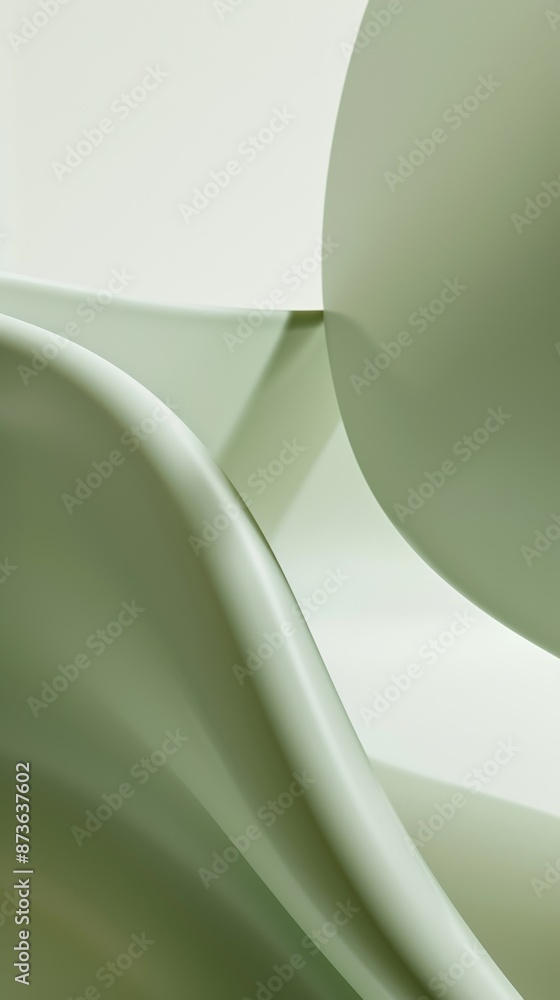 Wall mural an abstract background with soft green and white curving shapes and lines.
