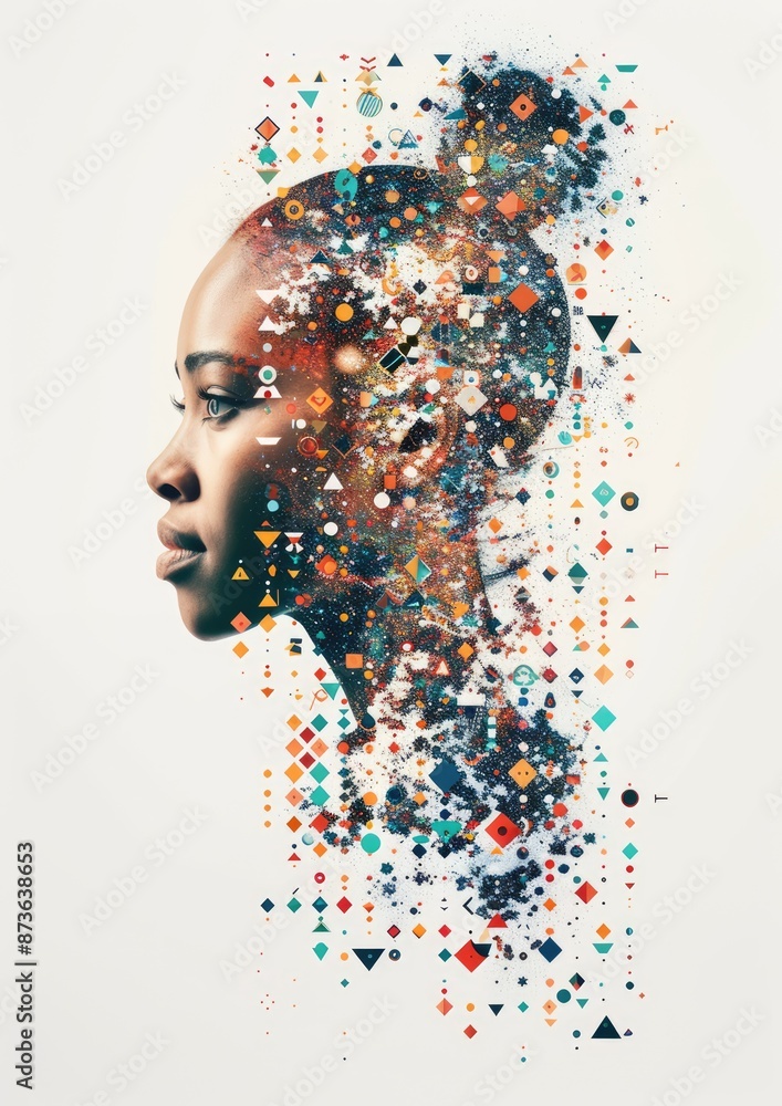 Poster seamless collaboration: diverse team with interconnected dots in double exposure on white background