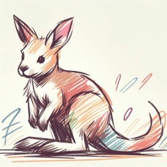 Messy Crayon Scribbles of a Child Featuring a Kangaroo