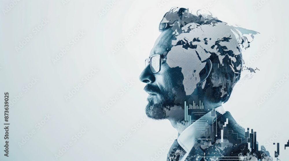 Aufkleber analytical team with double exposure data analytics on white background for 4k visualization in data
