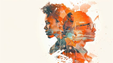 Innovative Entrepreneurs in Creative Spaces - Double Exposure Discussion in 4K Resolution on White Background, Generative Ai