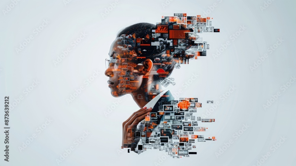 Aufkleber visionary business leader: analyzing ai integration with double exposure on white background in 4k r