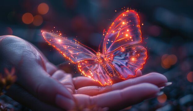 Digital Butterfly Landing on a Hand