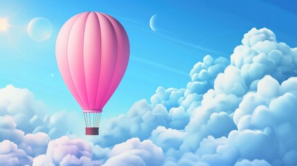 Fototapeta premium A Pink Balloon Floating Through Clouds