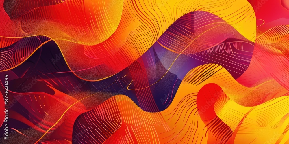 Poster artwork with vibrant swirling patterns in bold shades, creating an energetic composition with a mode