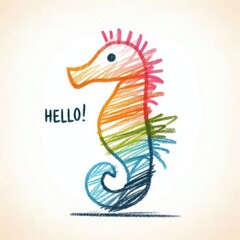 Messy Crayon Scribbles of a Child Featuring a Seahorse