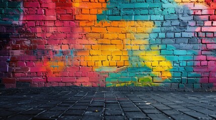 Fototapeta premium Colorful Graffiti Street Art on Urban Brick Wall with Vibrant Abstract Patterns