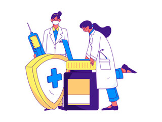 Medical characters fighting the epidemic flat vector concept operation hand drawn illustration
