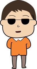 Cute Boy Character in Orange Shirt with Black Eyeglasses Full Body Vector