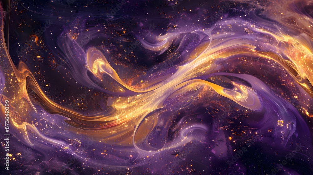 Canvas Prints cosmic abstraction, abstract cosmic scene with swirling waves of metallic gold and purple color