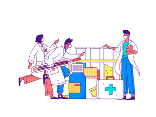 Medical characters fighting the epidemic flat vector concept operation hand drawn illustration
