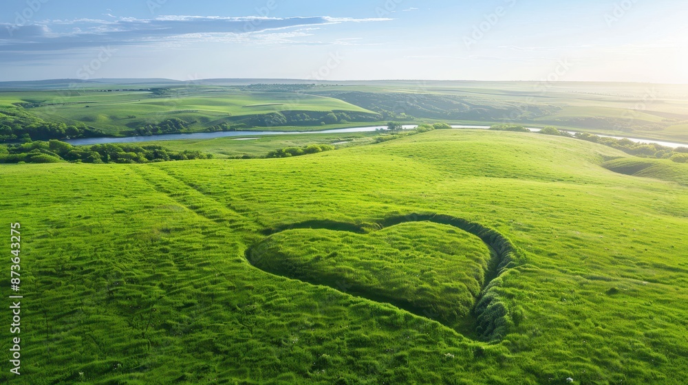 Poster a large field of grass with a heart shape drawn in the middle