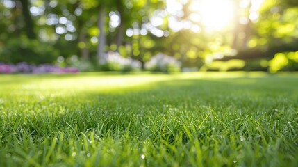 A lush green field with a bright sun shining down on it