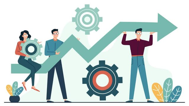 hardworking business team isolated on white background animated illustration video