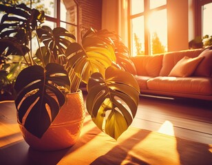 モンステラのあるリビング