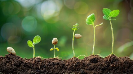 An informative graphic detailing the process of germination from seed activation to the emergence of the first leaves..