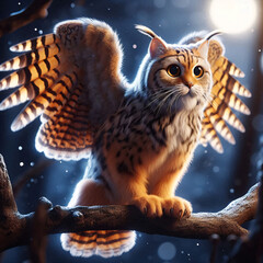 Cat-Owl: A nocturnal predator with the body of a orange cat, coupled with the large, expressive eyes and wings of an owl. Perch on the branch