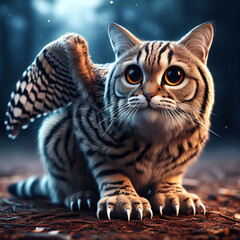 Cat-Owl: A nocturnal predator with the body of a orange cat, coupled with the large, expressive eyes and wings of an owl. Perch on the ground