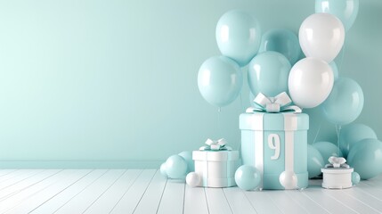 A blue and white background with a large box labeled 9