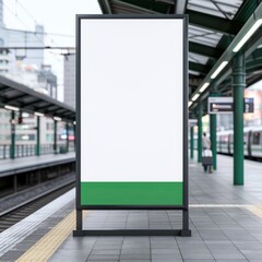Empty billboard at modern train station platform, perfect for advertising mockup and urban design projects.