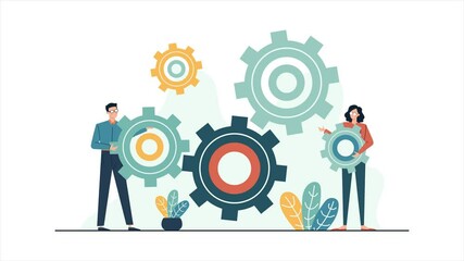 teamwork with gearwheels business animated illustration video
