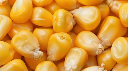 A bunch of corn kernels are shown in various stages of ripeness