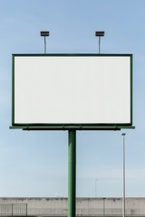 Obraz premium Empty blank billboard against a clear blue sky, ready for advertisement. Perfect for marketing, promotion, or display purposes.