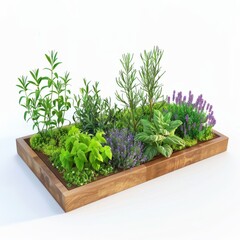 Fototapeta premium 3D Render of a low poly small herb garden, on isolated white background, Generative AI