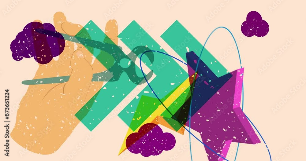 Poster risograph pliers with geometric shapes animation. moving object in trendy riso graph design video.