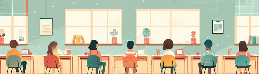 Fototapeta premium students sitting at desks in a classroom setting