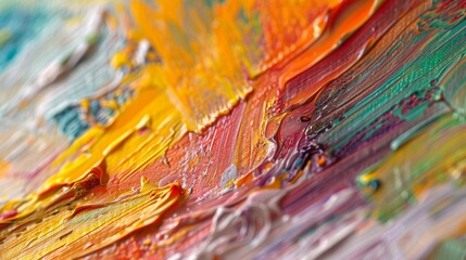 Fototapeta premium A detailed image of a fine art canvas with brushstrokes and layers of paint visible up close.