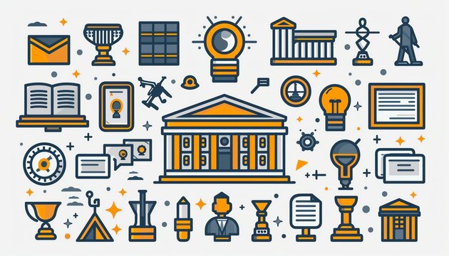 Vector illustration of government icons, simple line design, governance theme, versatile usage