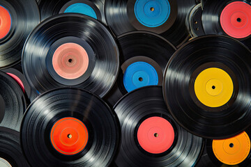 Collection of classic vintage vinyl records Retro music
