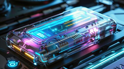 Obraz premium Sleek and Futuristic Mobile Communication Devices with Holographic Interface and Transparent Materials