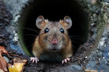 Bashful mouse peeking out of a hole AI generated illustration