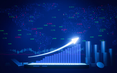 Naklejka premium Candlestick chart Investing in the stock market. Bar graph represents transactions, buying and selling all the time. Digital or online speculative trading background or wallpaper. 3d rendering