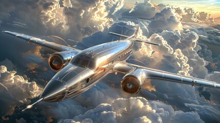 Majestic Metallic Aircraft Soaring Through Dramatic Cloudy Sky