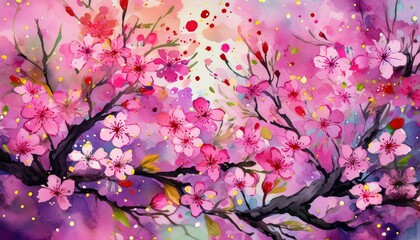 Fototapeta premium Sakura, Japanese cherry blossoms, bloom briefly each spring. Their fleeting beauty symbolizes life's impermanence. Hanami, or flower-viewing parties.