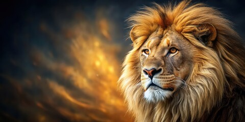 Fototapeta premium of a majestic lion head in intricate detail , lion,king of the jungle, wild animal, predator, mane, safari, wildlife, courageous