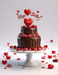 Cute Cartoon sweet chocolate cake with a valentines day message perfect gift Character 3D Rendered on white background.