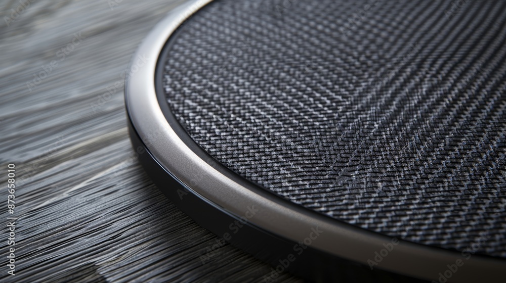 Poster a detailed shot of a wireless charging pad highlighting its unique textured surface that adds a touc